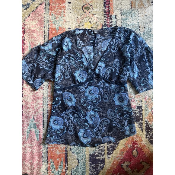 Apt. 9 Tops - APT 9 Blouse Womens Large Blue Paisley Boho Peasant Top Sheer Y2K v Neck